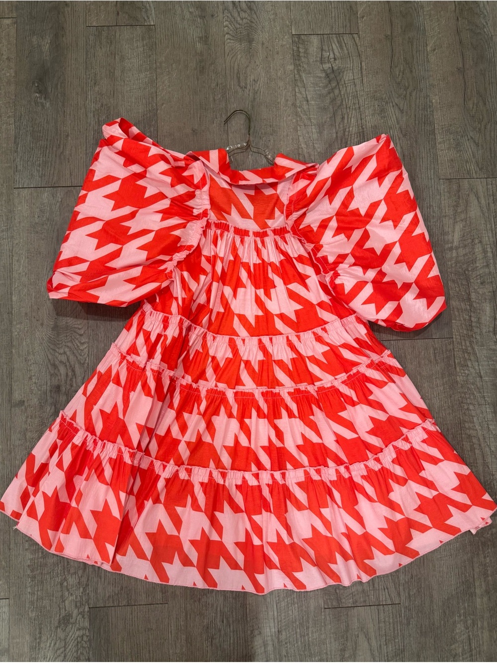 Bold Red & Pink Puff-Sleeve Dress - Picture 2 of 3